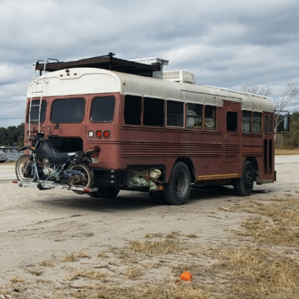 school bus conversion rear motorcycle hitch hauler