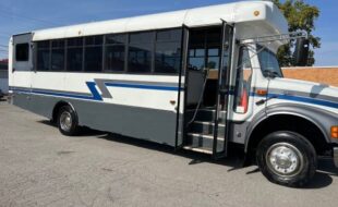 External front side view of bus